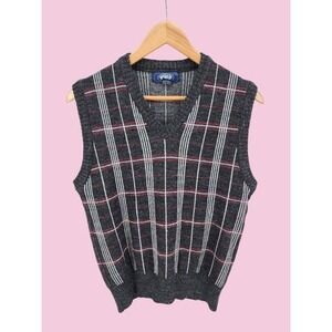 Womens Vintage Plaid Sweater Vest Wool Blend Preppy Academia Winter Layering L